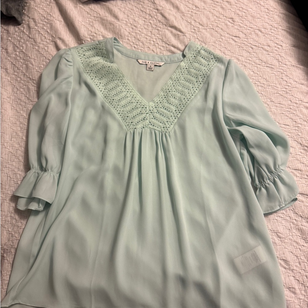 Zac & Rachel Mint Blouse with Crochet Detail